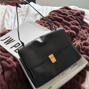 JW PEI Black Hilary Shoulder Bag with Gold Accent